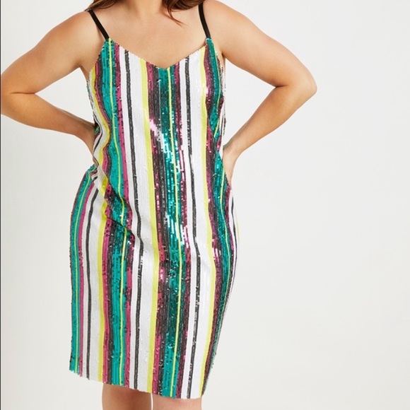 multicolor striped sequin dress